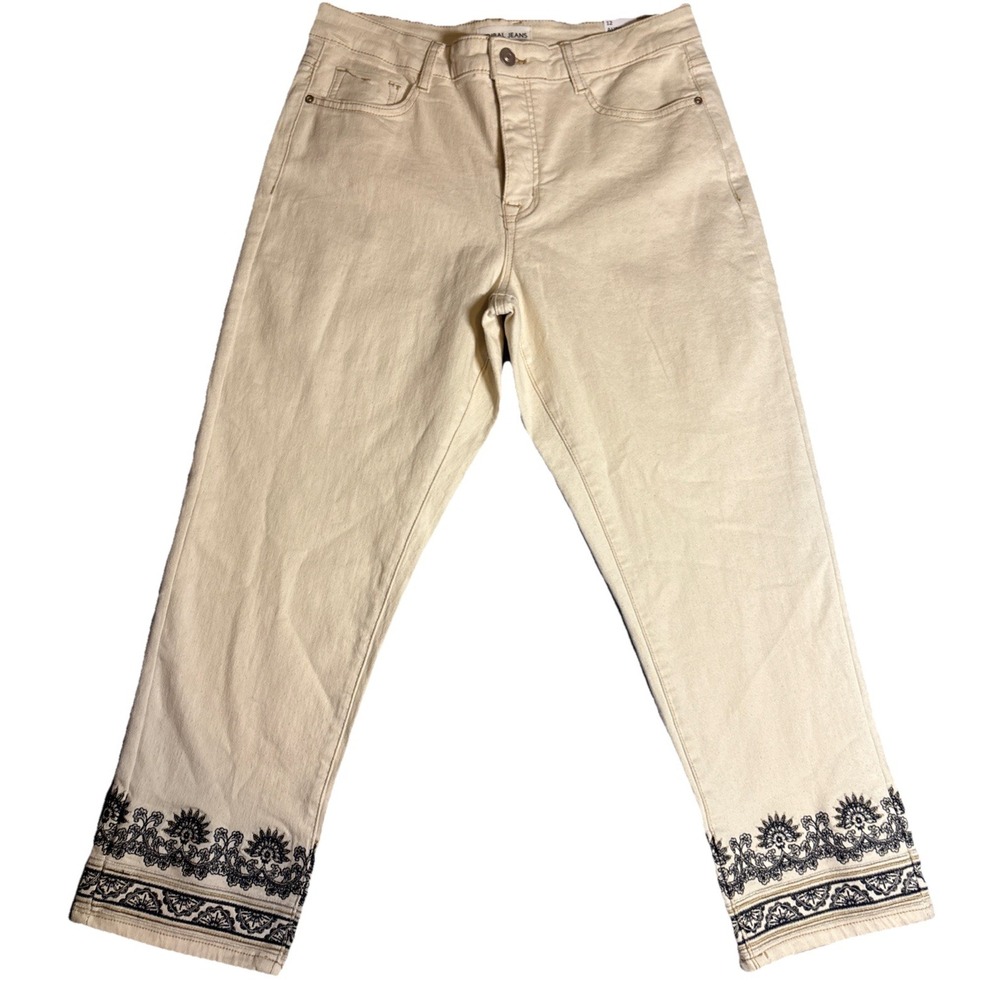 Tribal Jeans Audrey Mid Rise Straight Leg Crop Embroidered Trim NWT Size 12